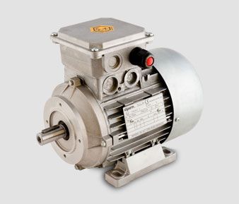 Motor eléctrico Orange1 Serie J–K certificado ATEX, carcasa de aluminio, disponible en versión monofásica o trifásica para zonas peligrosas.