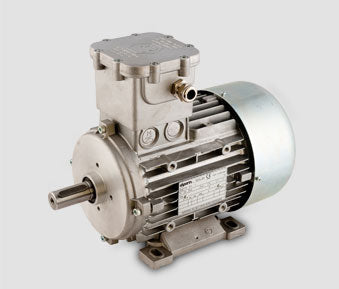 Motor eléctrico Orange1 Serie O–M trifásico certificado ATEX, con carcasa de aluminio, alta resistencia y múltiples configuraciones para zonas peligrosas.