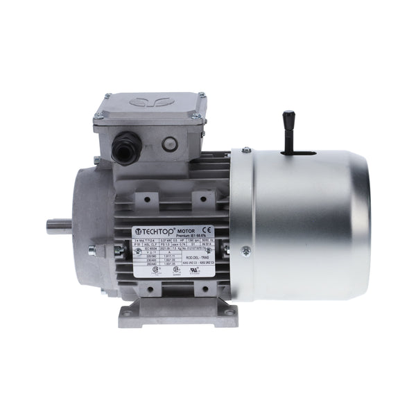 Motofreno trifásico TECHTOP con carcasa de hierro/aluminio, norma IEC 60034-30-1. Bajo ruido y temperatura para aplicaciones industriales exigentes